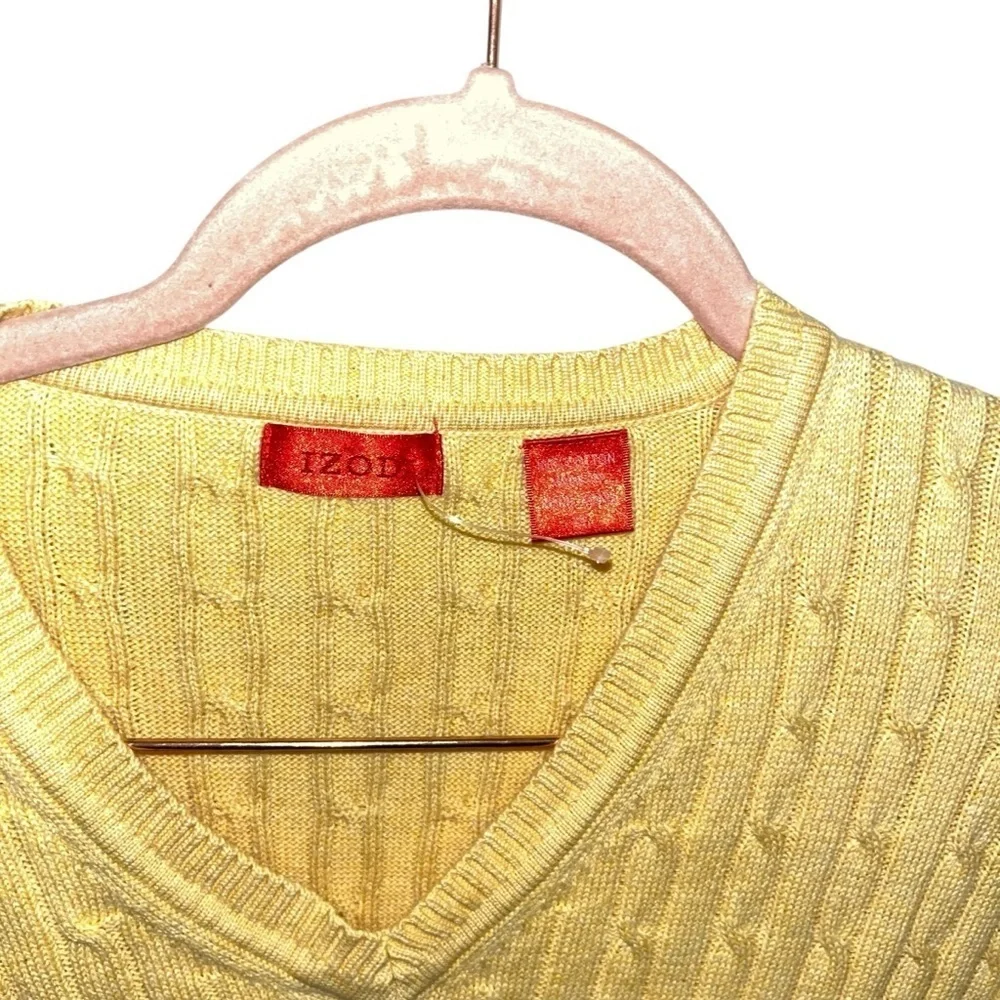 IZOD XL Cable Knit Pullover V-Neck Long Sleeve mustard Sweater 100% Cotton